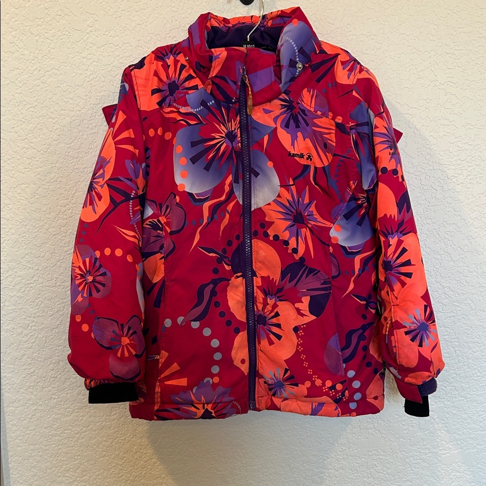 Kamik Kids Floral Puffer Jacket - Red and Purple